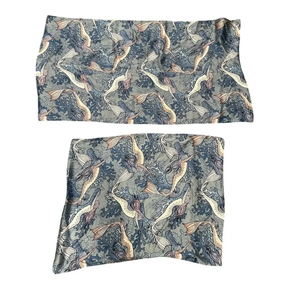 Mulberry Silk Pillowcase Set Blue Mermaid Coral Print | Standard + Queen